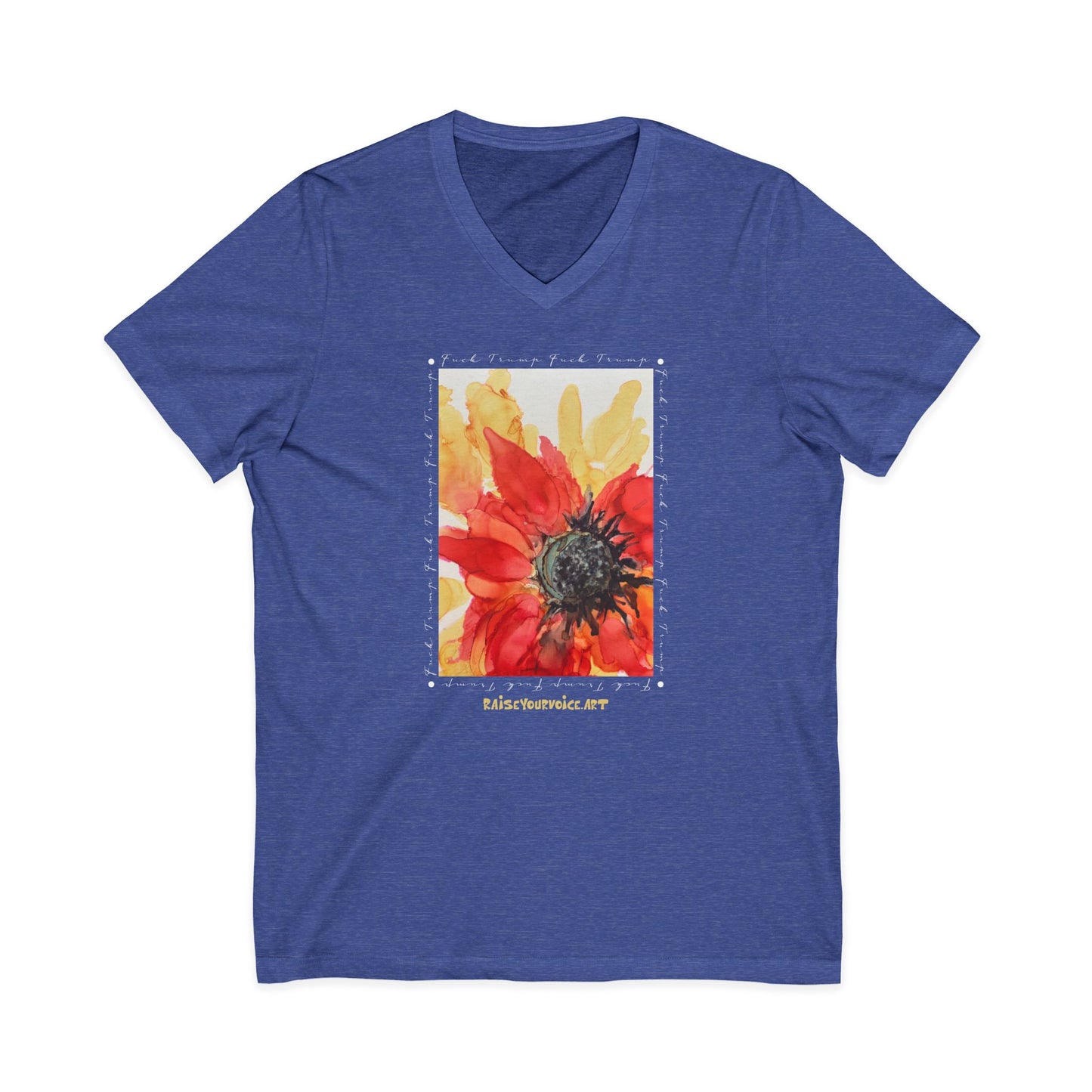 Floral Sunflower V-Neck Tee for Nature Lovers & those that despise Trump