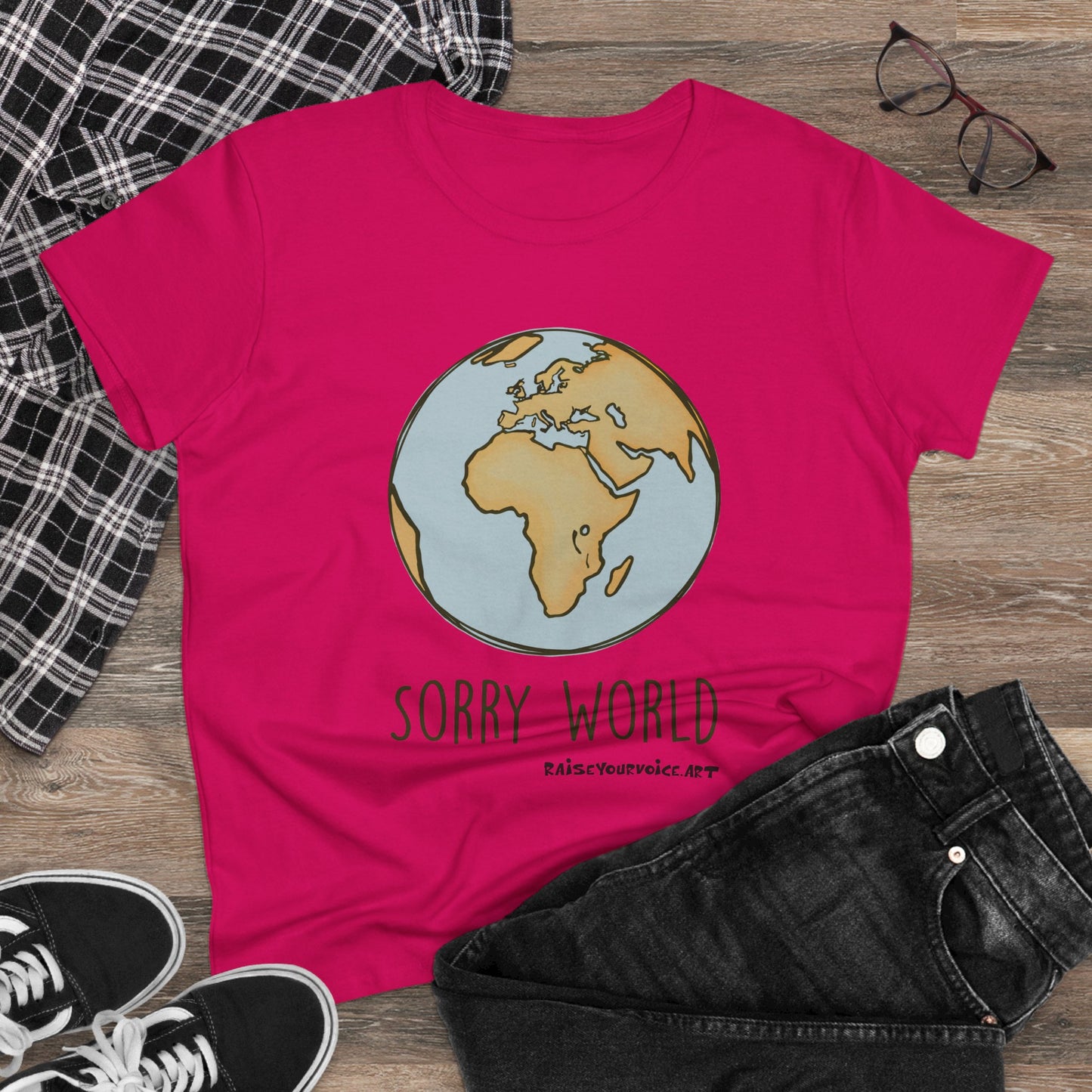 Earth-Inspired Sorry World Tee, Casual Cotton T-Shirt