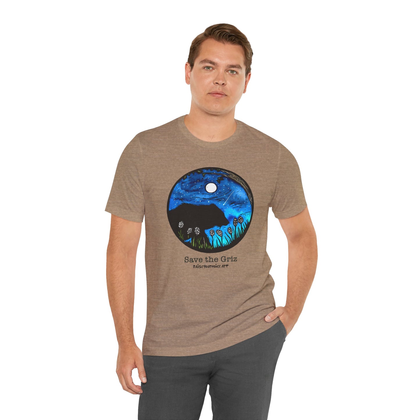 Save The Griz! - Unisex Short Sleeve T-Shirt with Floral Night Scene