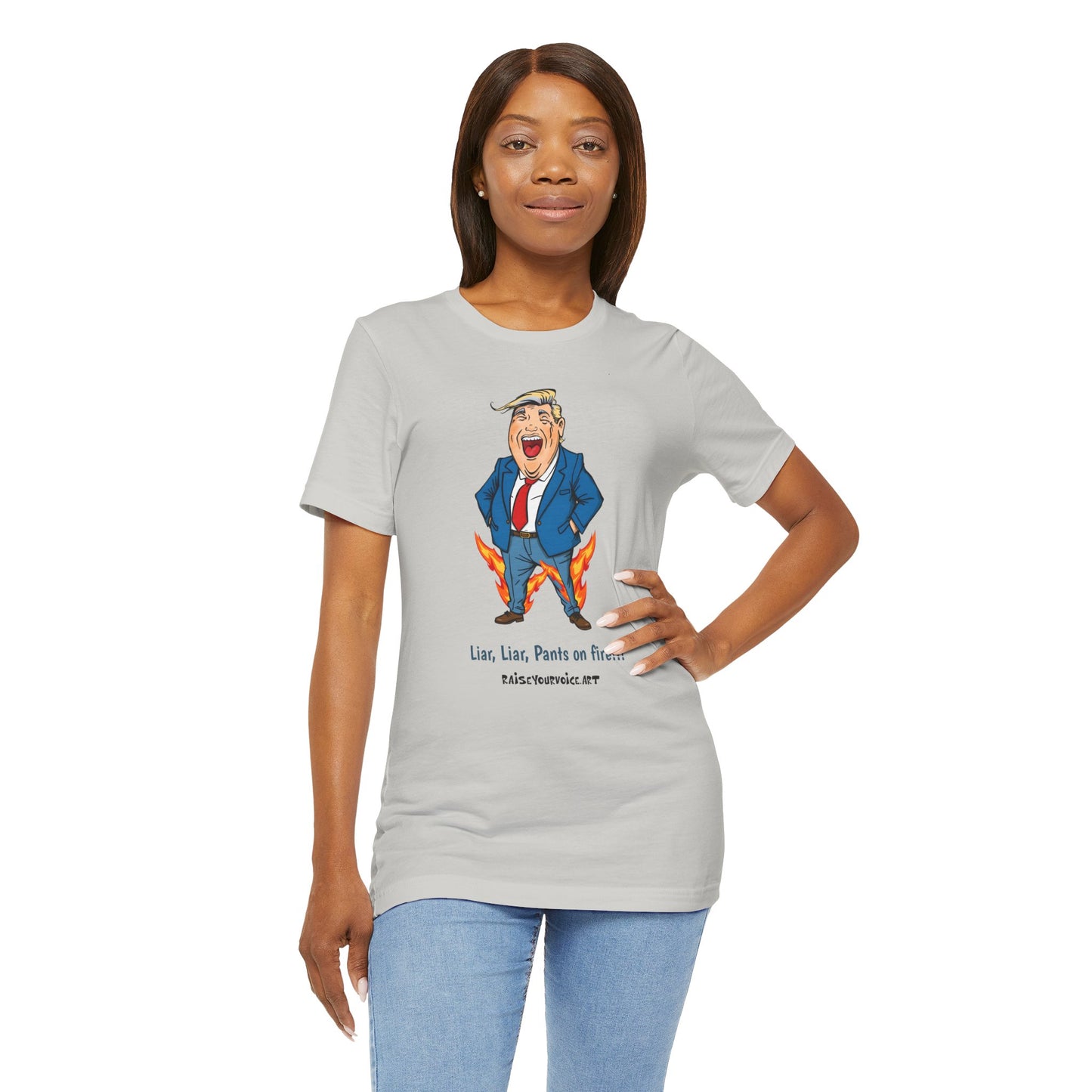 Funny Liar T-Shirt - Unisex Jersey Short Sleeve Tee with Humorous Political Cartoon