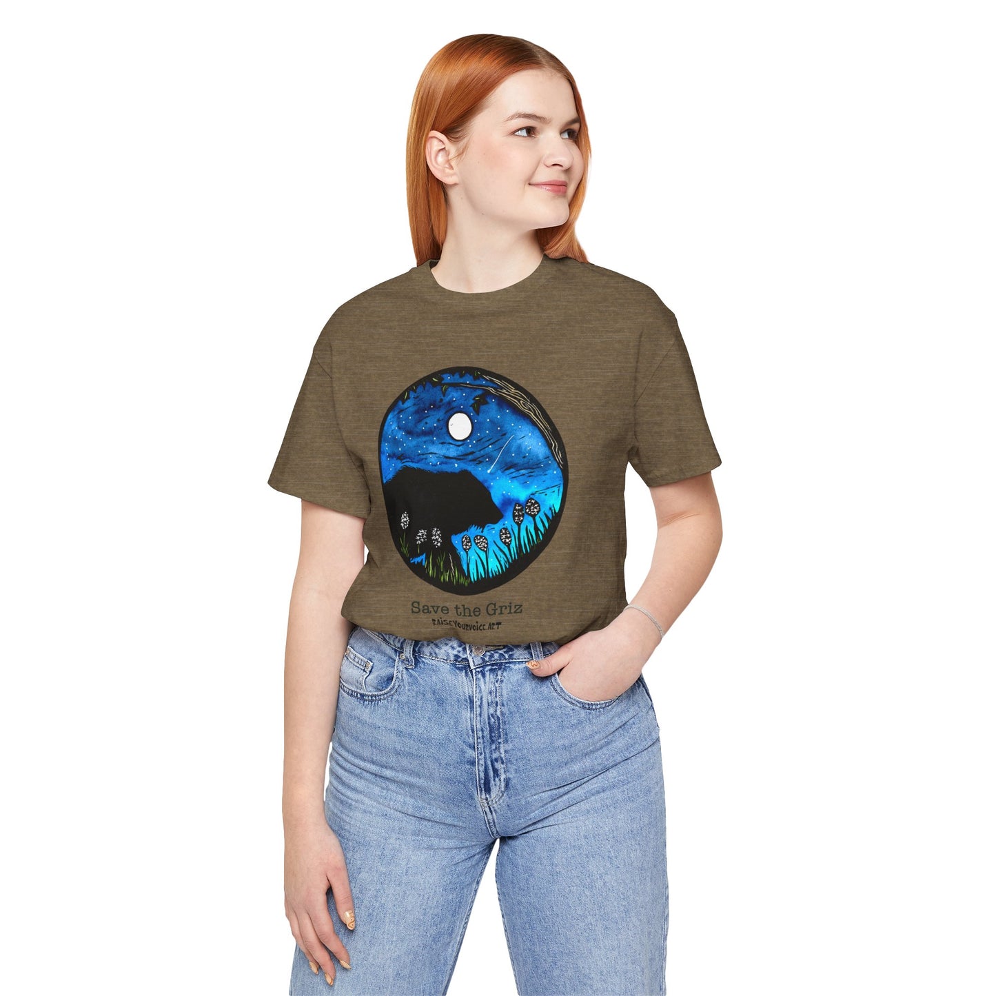 Save The Griz! - Unisex Short Sleeve T-Shirt with Floral Night Scene