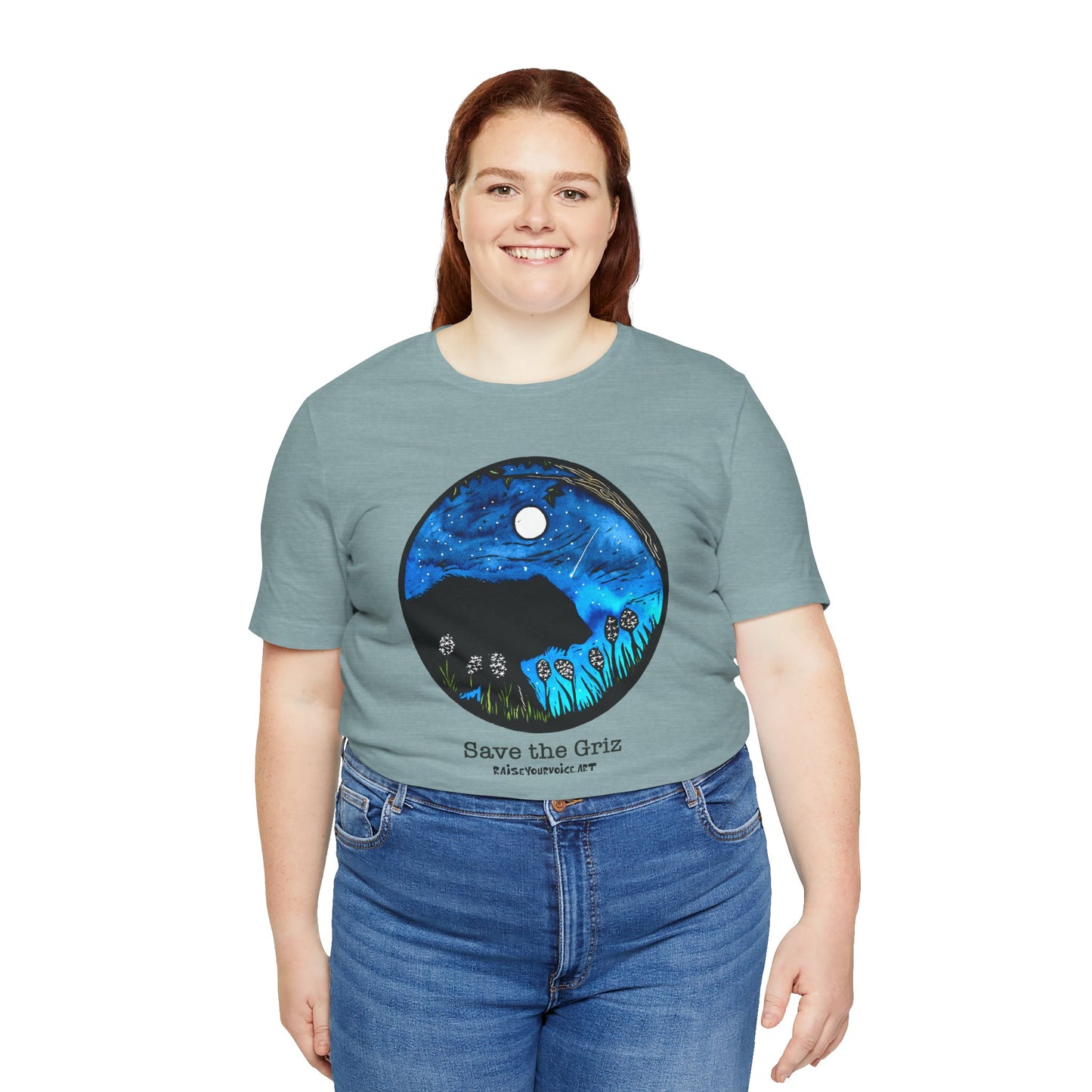 Save The Griz! - Unisex Short Sleeve T-Shirt with Floral Night Scene