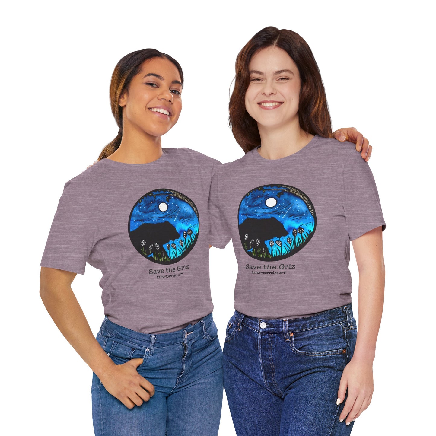 Save The Griz! - Unisex Short Sleeve T-Shirt with Floral Night Scene