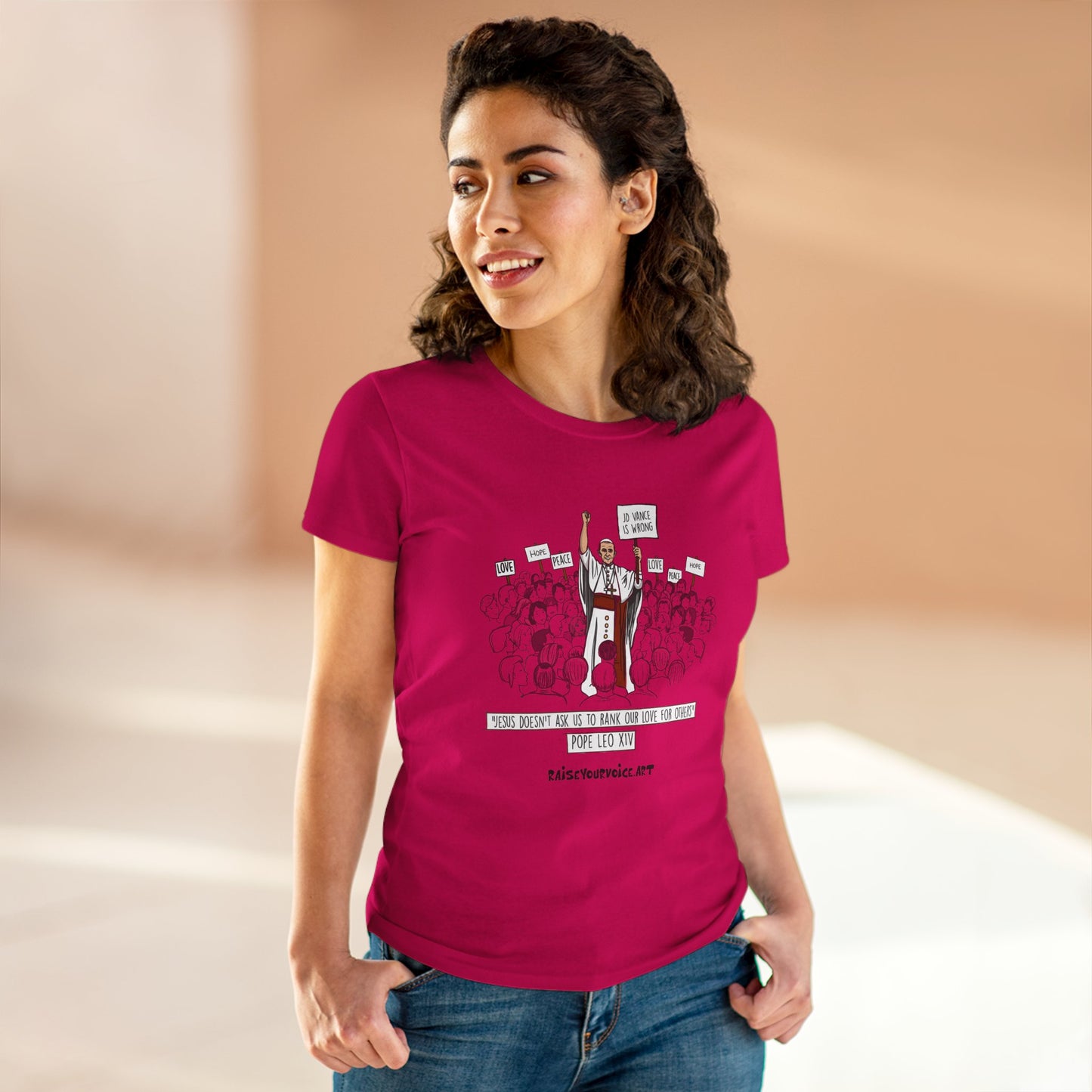 Inspirational Pope Leo Women's Midweight Cotton Tee - 'Love for Others' Pop Leo XIV Design