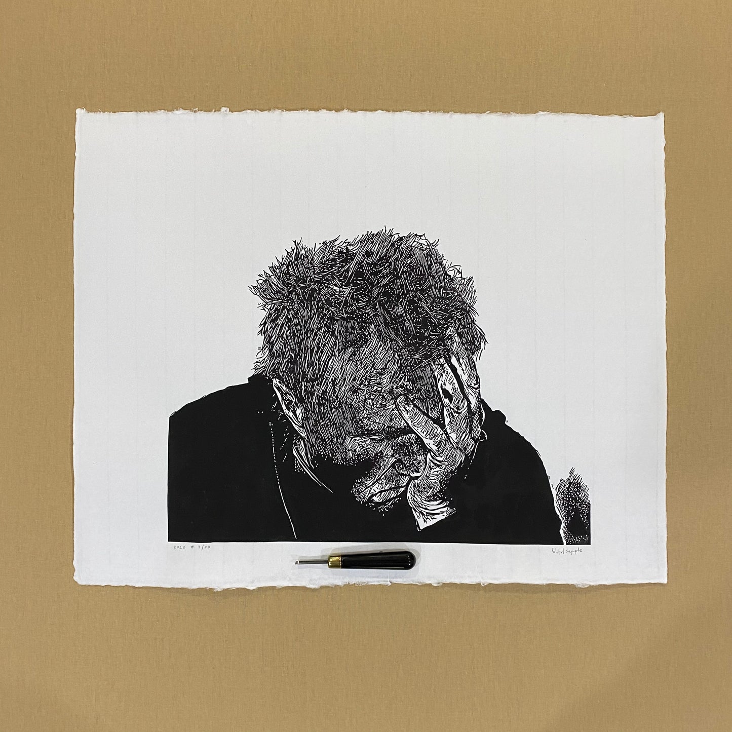 "Frustration" Original Linocut Artwork by Wendy Holsapple