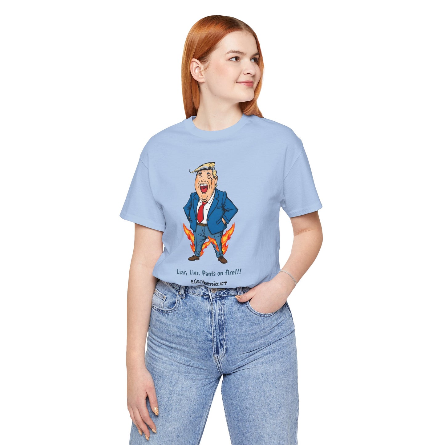 Funny Liar T-Shirt - Unisex Jersey Short Sleeve Tee with Humorous Political Cartoon