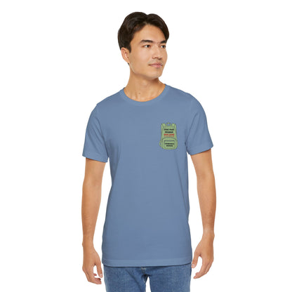 Stevi Food Program, backpack filled with love and food, image on the back, Unisex Jersey Short Sleeve Tee