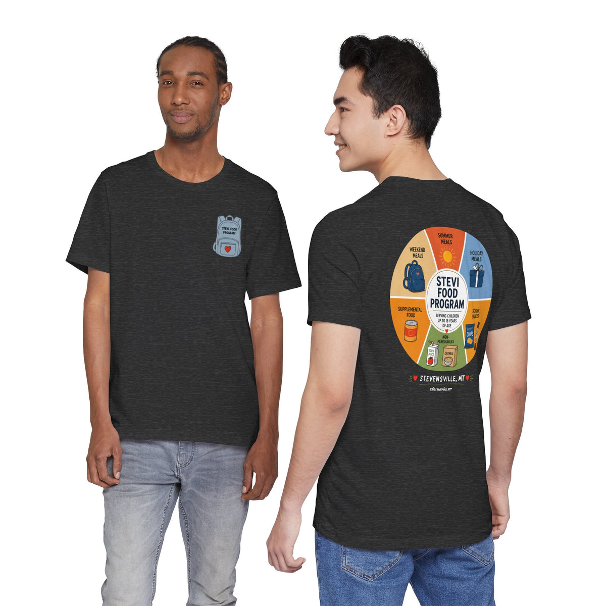 Stevi Food Program in the round, image front and bak – Unisex Jersey Short Sleeve Tee