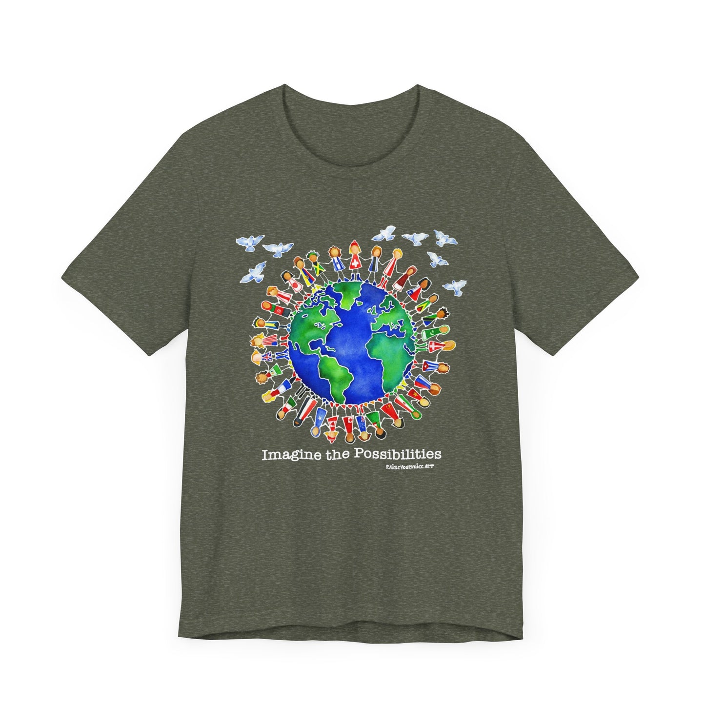 Imagine the Possibilities, Earth Unity Unisex Jersey Tee - Short Sleeve T-Shirt for Global Awareness