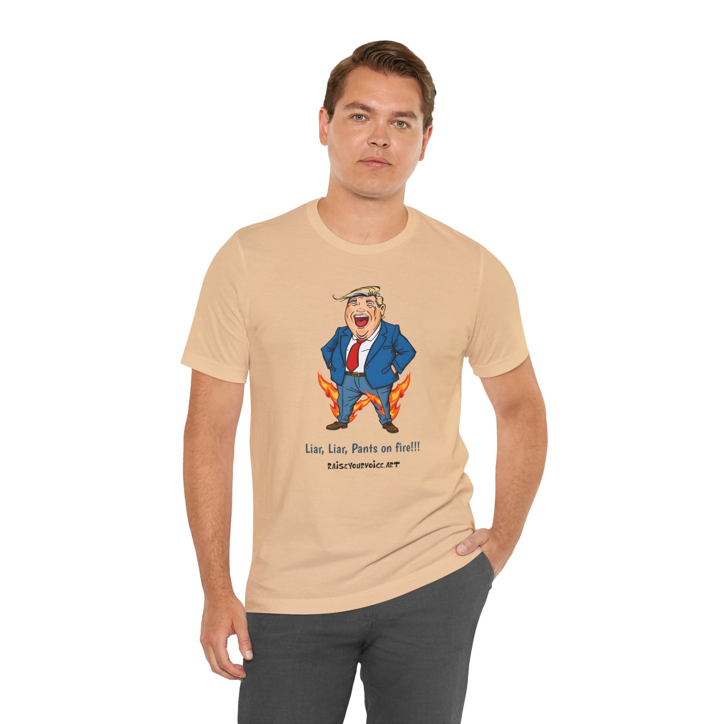 Funny Liar T-Shirt - Unisex Jersey Short Sleeve Tee with Humorous Political Cartoon