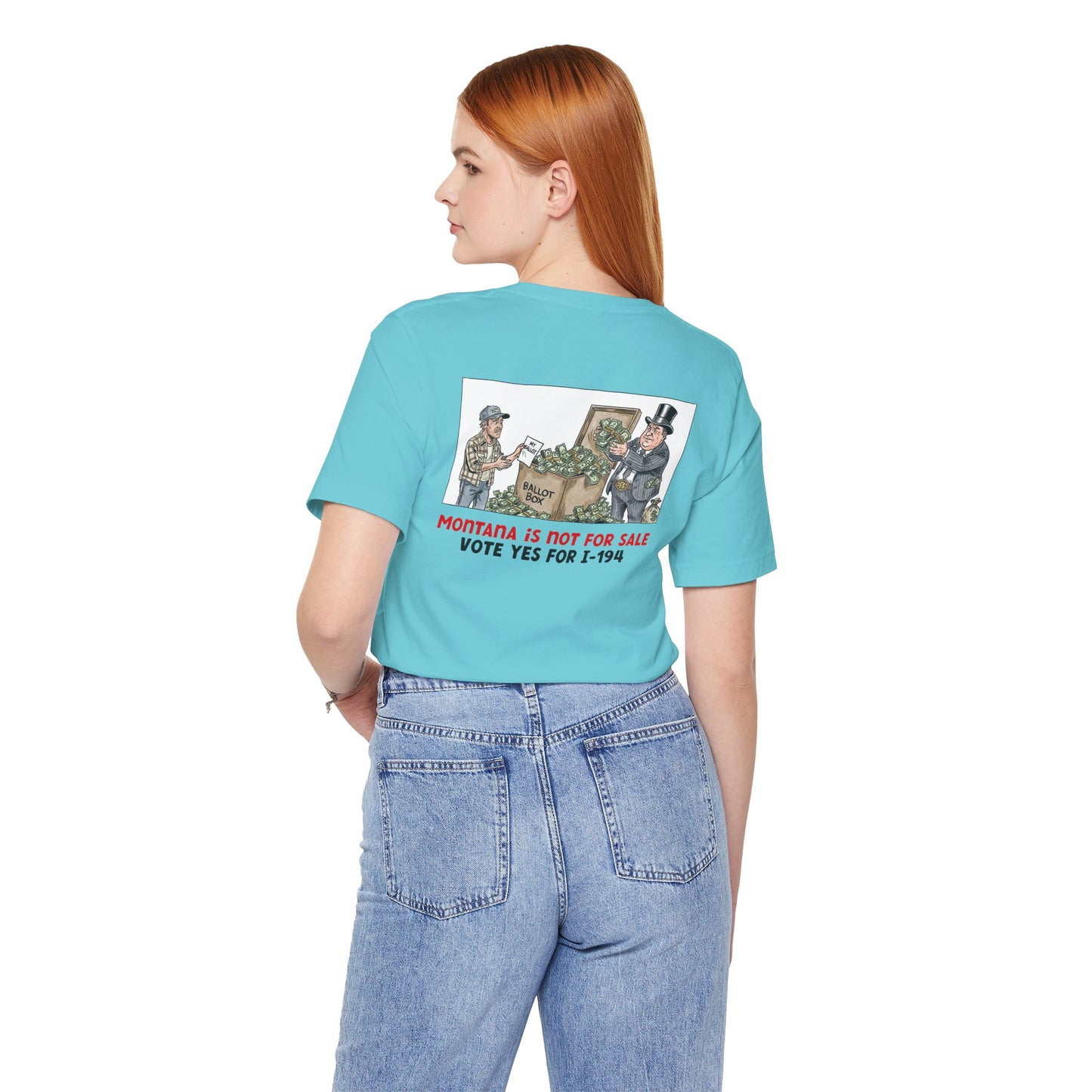 The Montana Plan, Ballot Box, image on the back, Unisex Jersey Short Sleeve Tee
