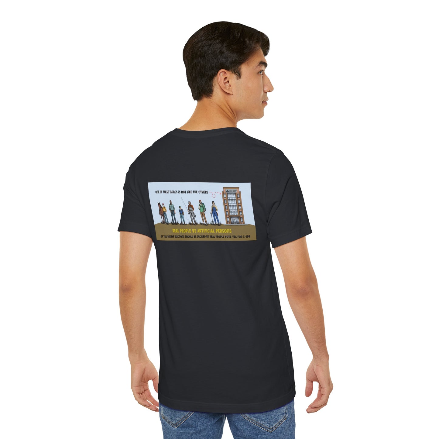 The Montana Plan, Real People, image on the back, Unisex Jersey Short Sleeve Tee