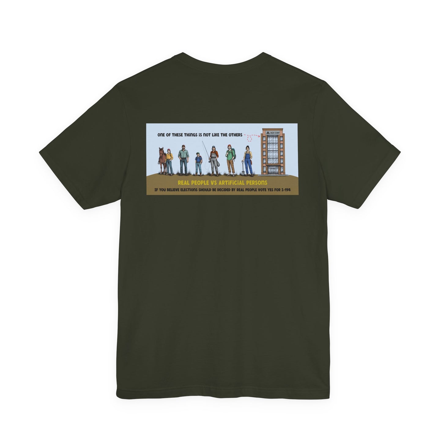 The Montana Plan, Real People, image on the back, Unisex Jersey Short Sleeve Tee