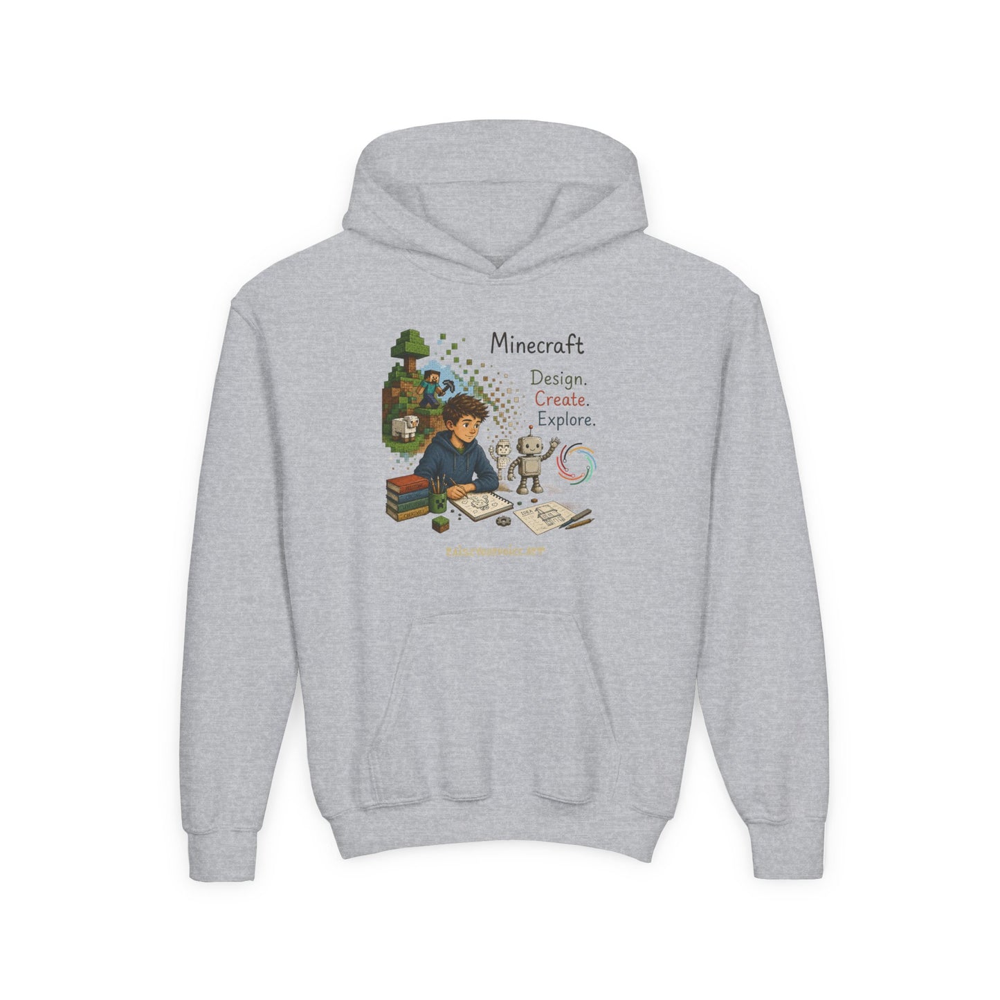 Coding For Kids Minecraft Design Create Explore  – Youth Heavy Blend Hooded Sweatshirt