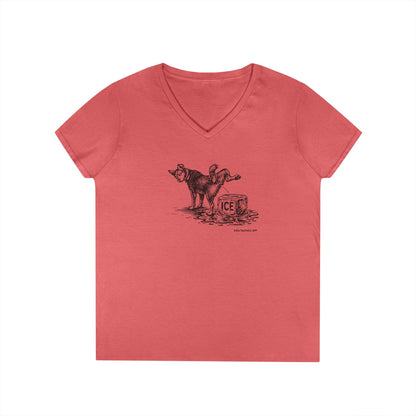 Methods of Resistance: Persistent Pressure, dogs against ice, women's v neck tee