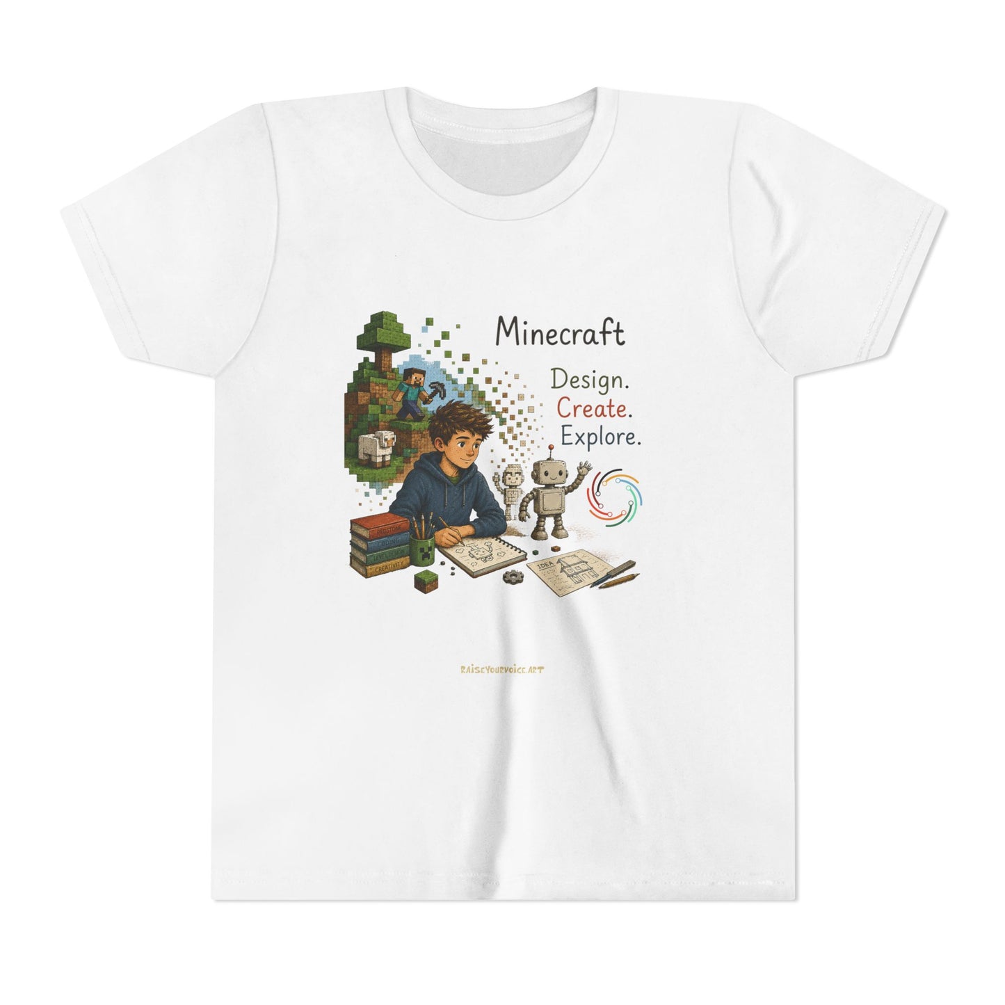 Coding For Kids Minecraft Design Create Explore  – Youth Short Sleeve Tee