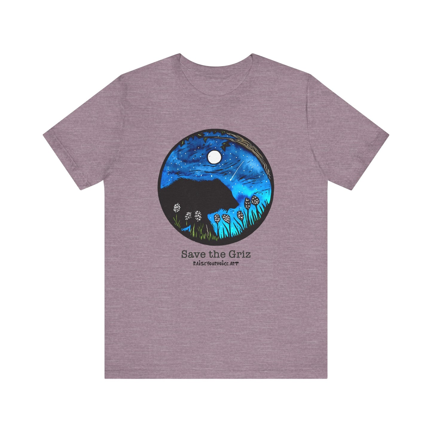 Save The Griz! - Unisex Short Sleeve T-Shirt with Floral Night Scene