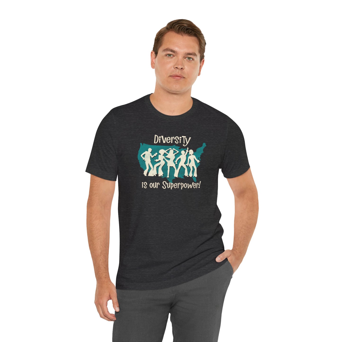 Diversity is our Superpower, 1970's dance party, unisex tee