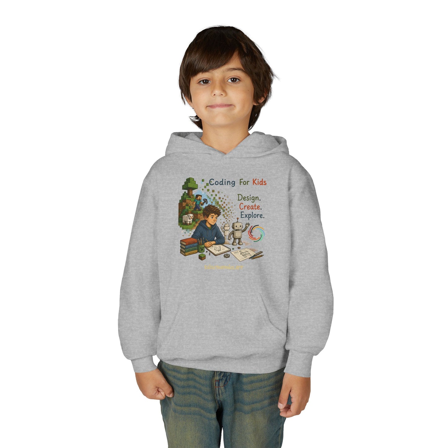 Coding For Kids Game Design Create Explore  – Youth Heavy Blend Hooded Sweatshirt
