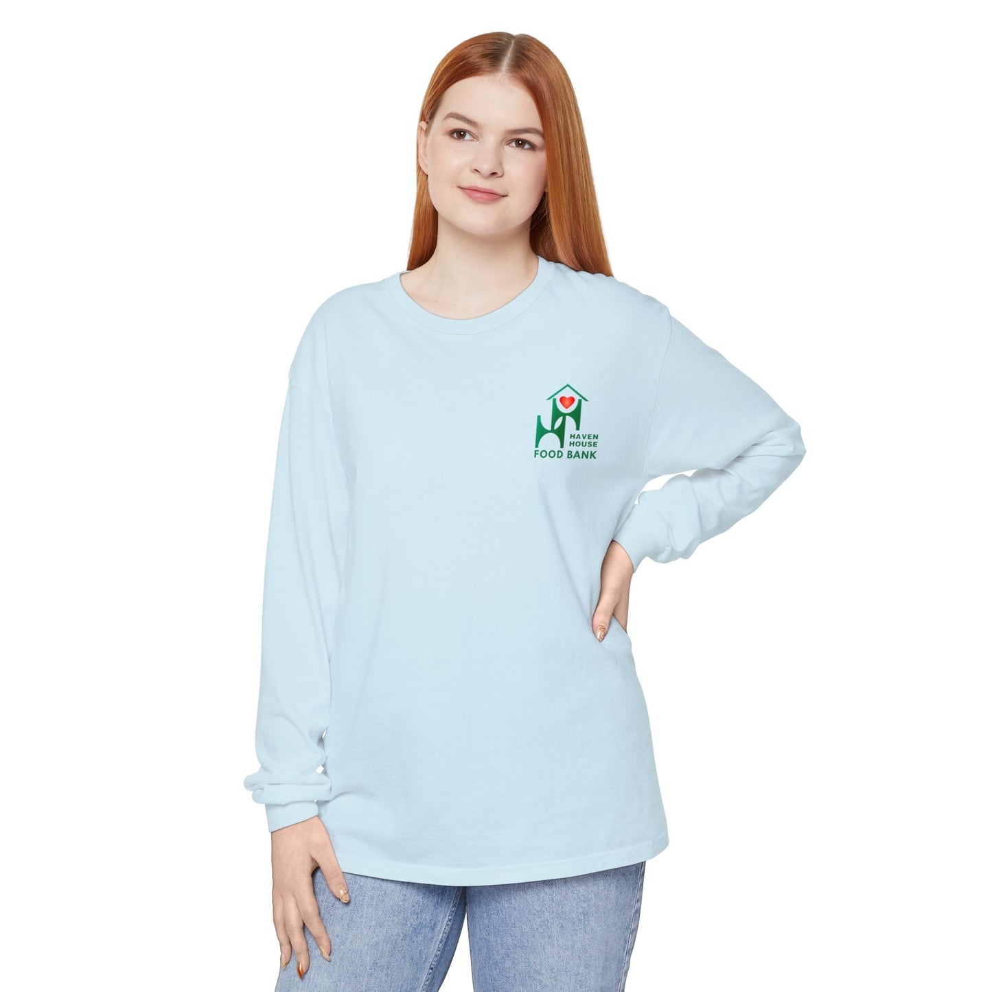 I support Haven House Food Bank – for all who enter, long sleeve tee