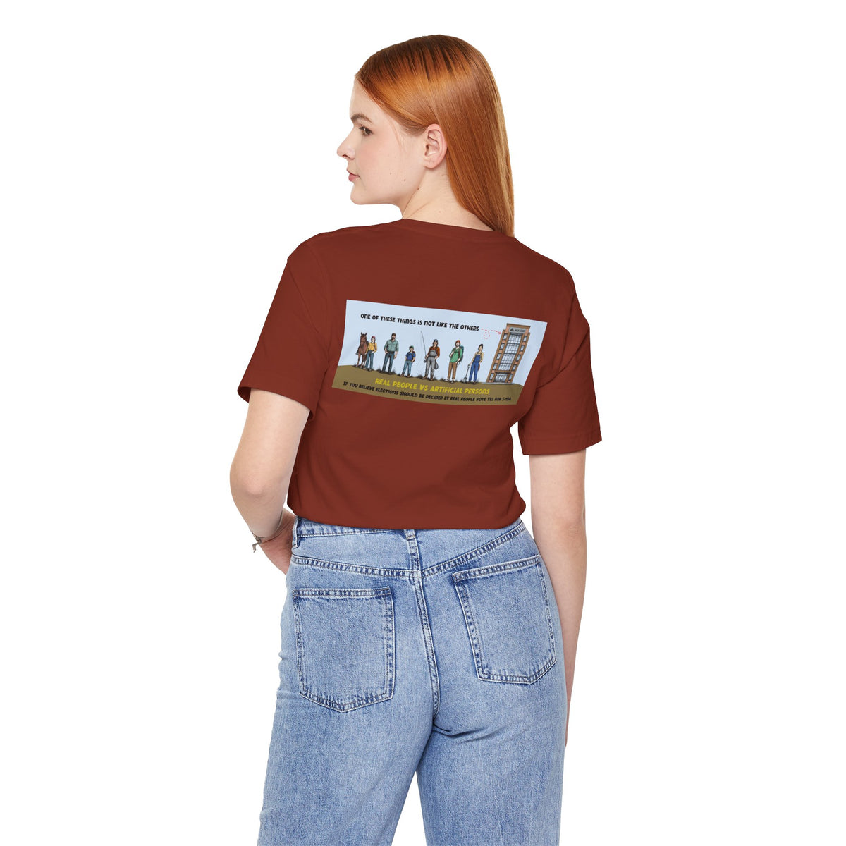 The Montana Plan, Real People, image on the back, Unisex Jersey Short Sleeve Tee