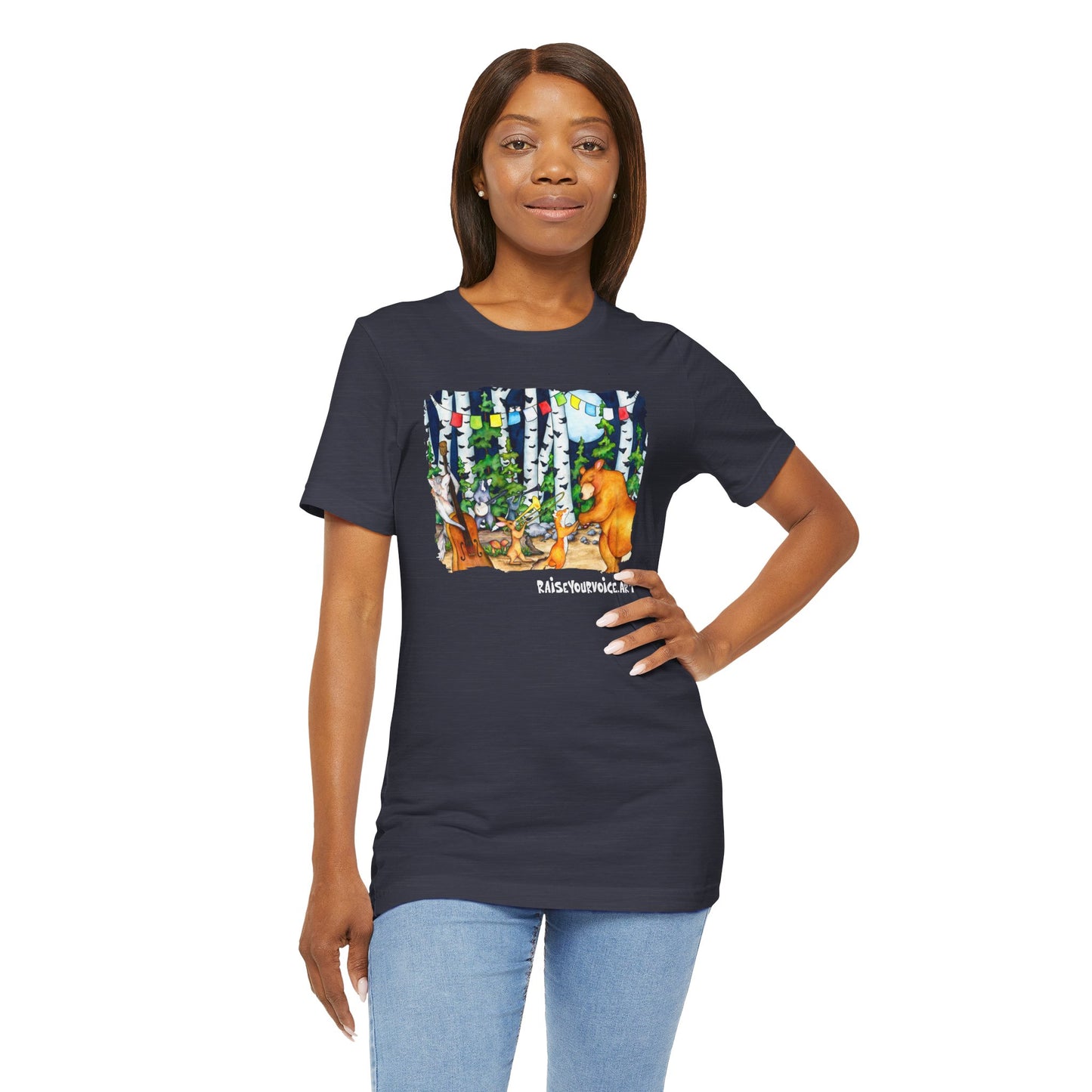 Celebrate Nature  Unisex Jersey Tee with Bear and Forest Design - Perfect for Outdoor Lovers
