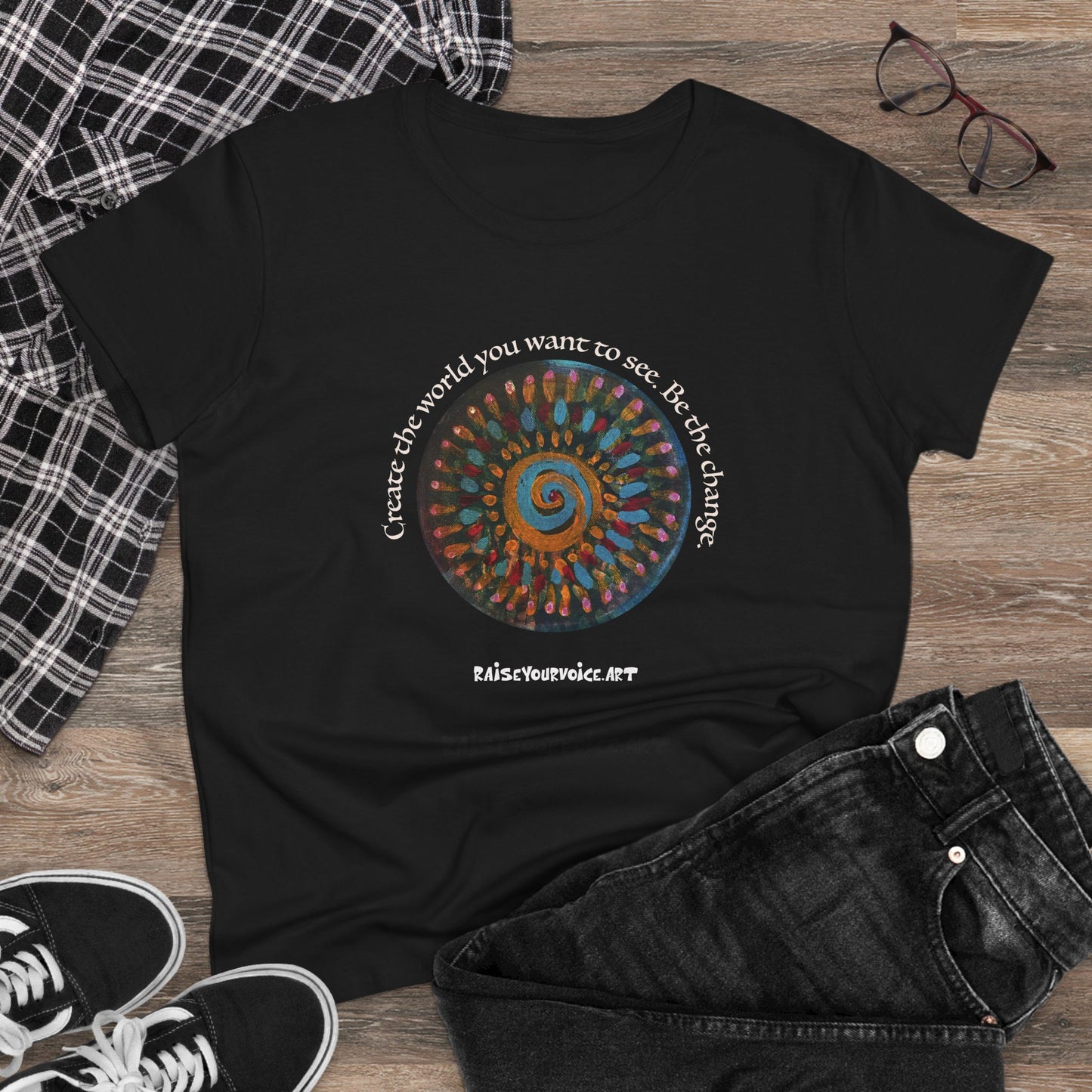 Mandala of Change Tee — "Create the World You Want to See" Women's T-Shirt