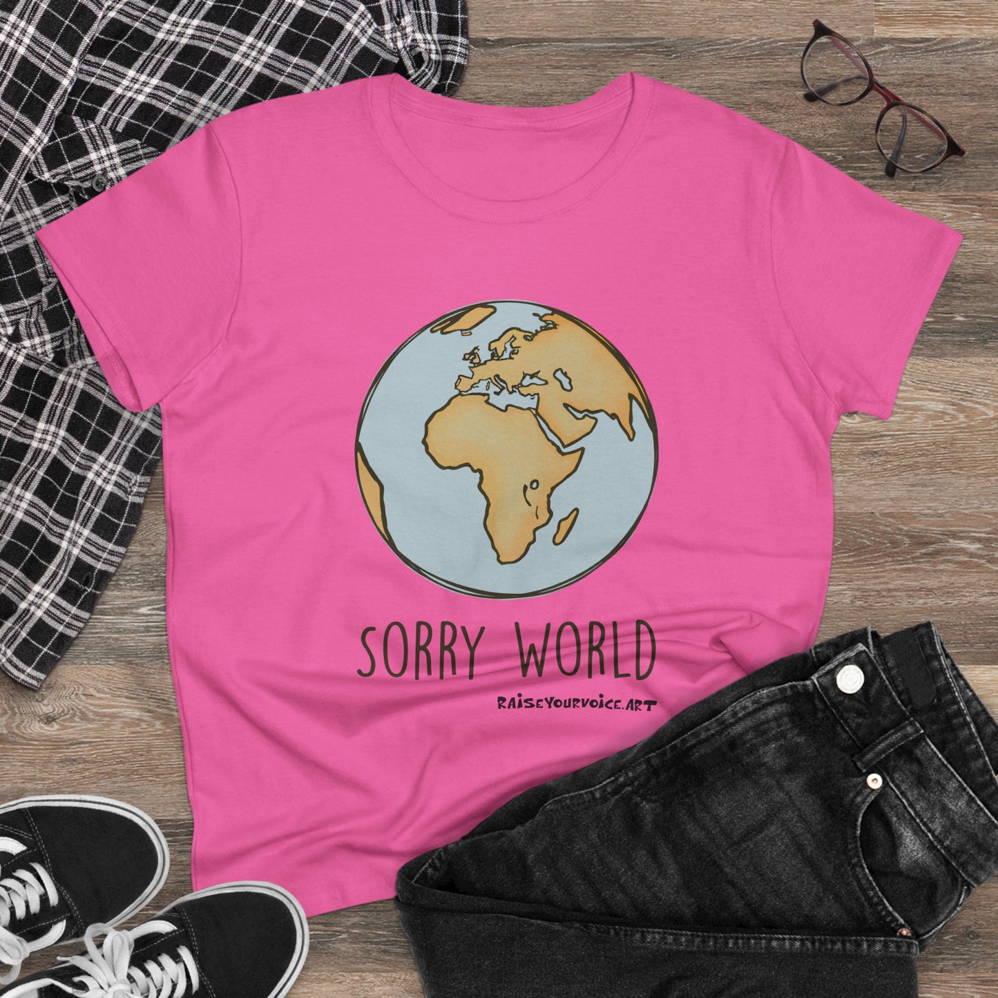 Earth-Inspired Sorry World Tee, Casual Cotton T-Shirt
