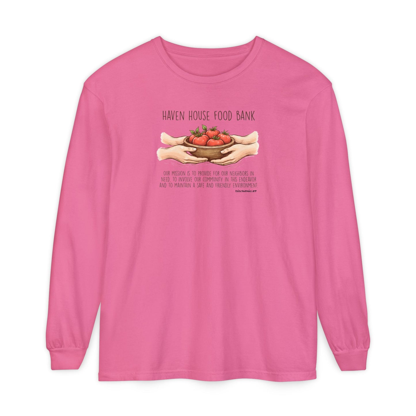 Haven House Food Bank mission statement, long sleeve tee