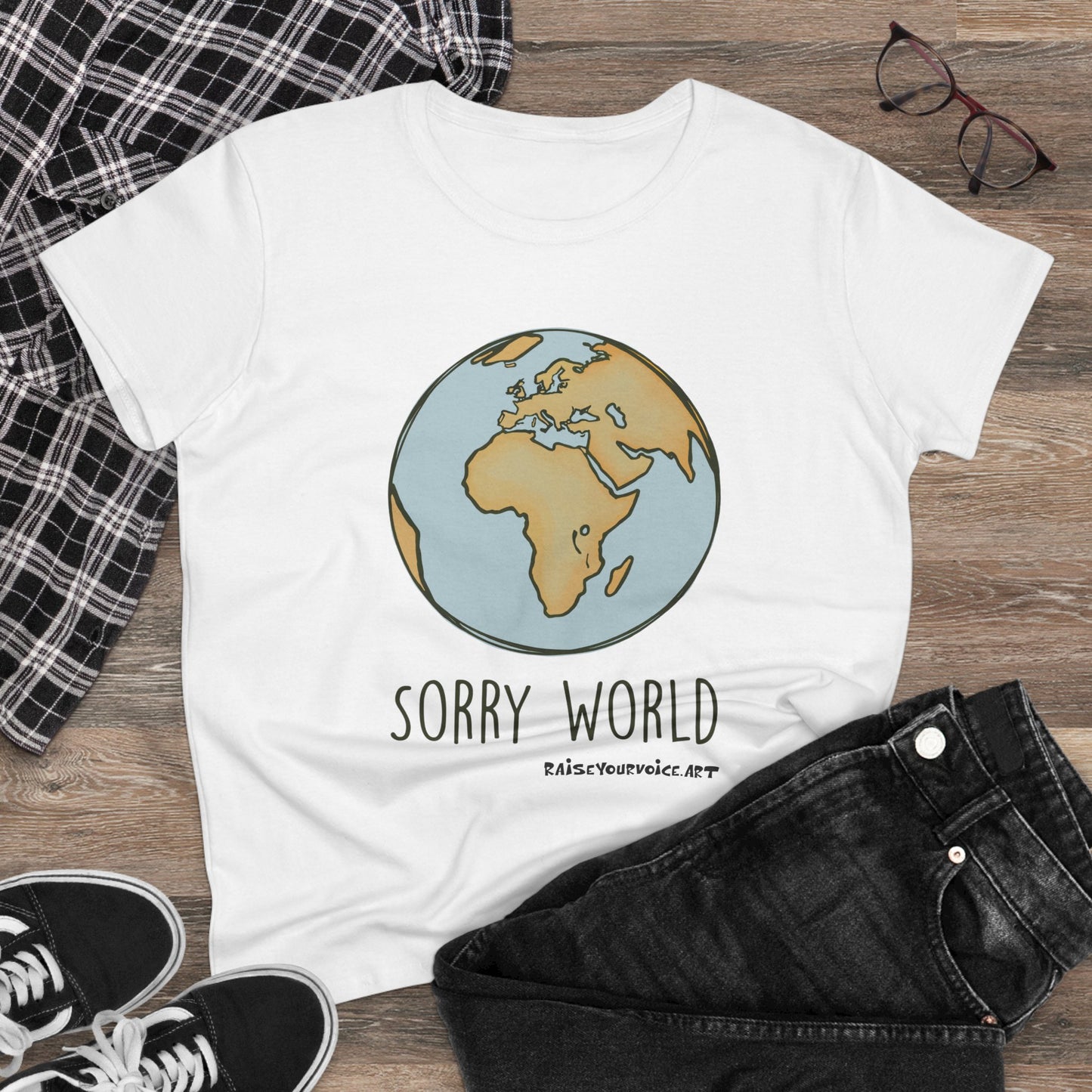 Earth-Inspired Sorry World Tee, Casual Cotton T-Shirt