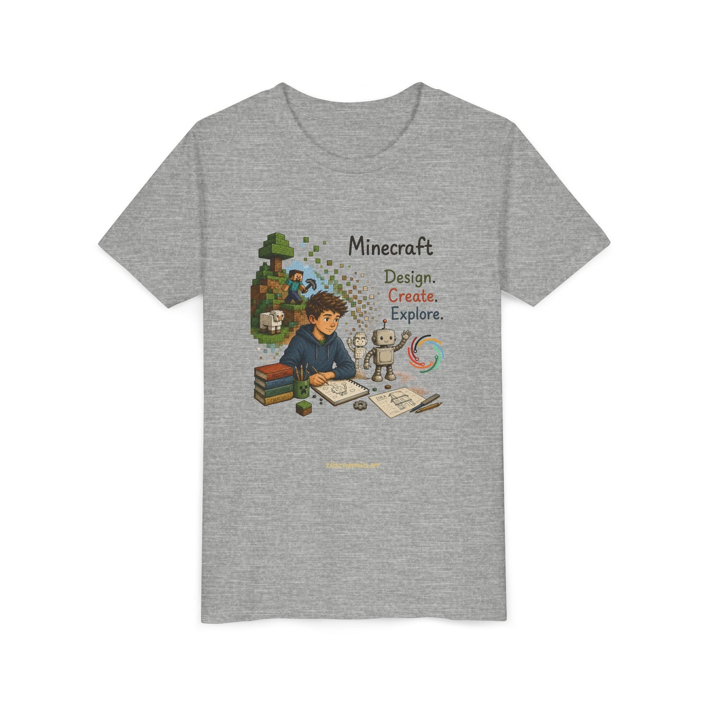 Coding For Kids Minecraft Design Create Explore  – Youth Short Sleeve Tee