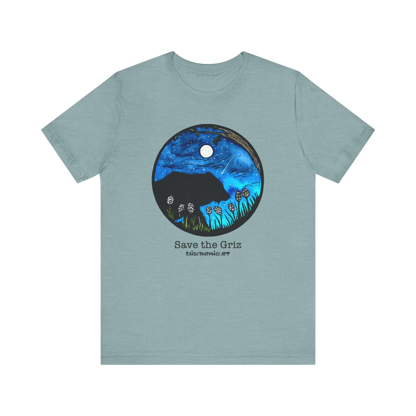 Save The Griz! - Unisex Short Sleeve T-Shirt with Floral Night Scene