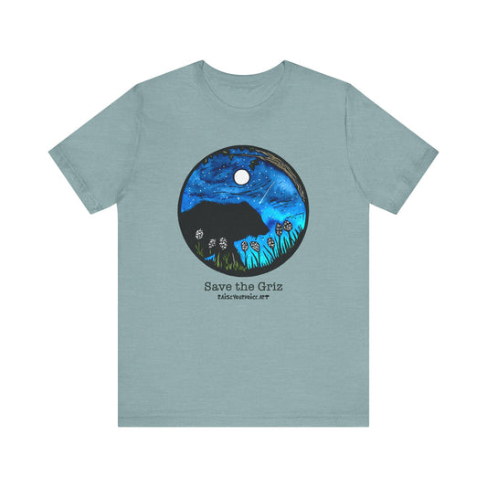 Save The Griz! - Unisex Short Sleeve T-Shirt with Floral Night Scene