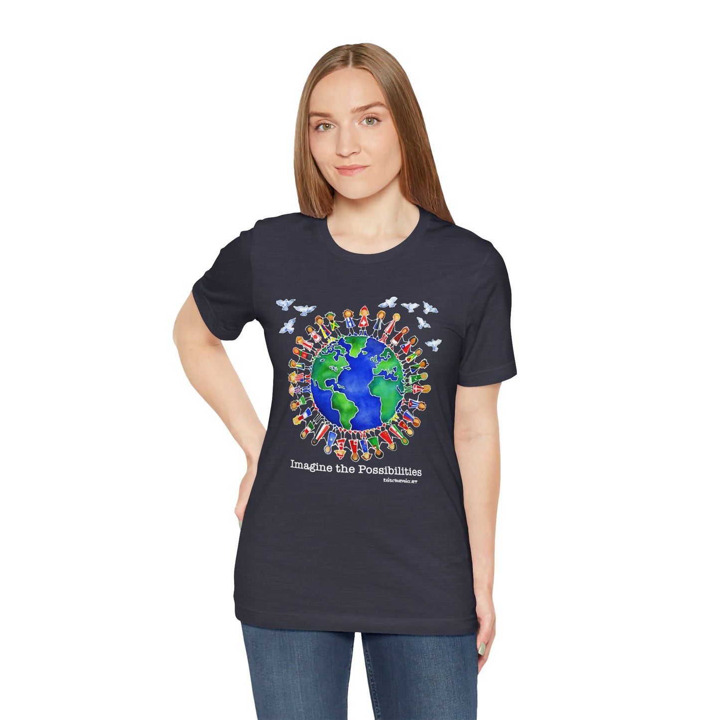 Imagine the Possibilities, Earth Unity Unisex Jersey Tee - Short Sleeve T-Shirt for Global Awareness