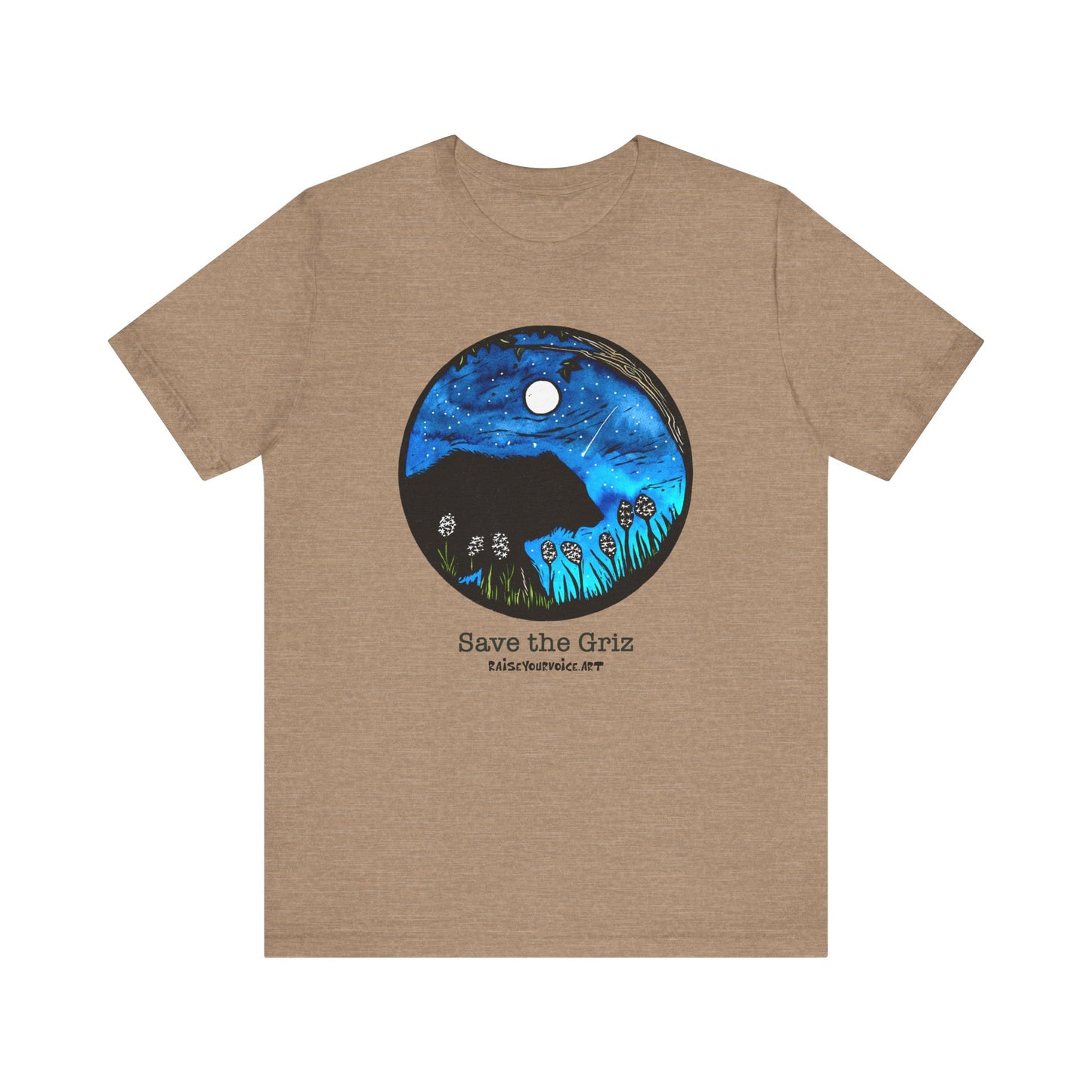 Save The Griz! - Unisex Short Sleeve T-Shirt with Floral Night Scene
