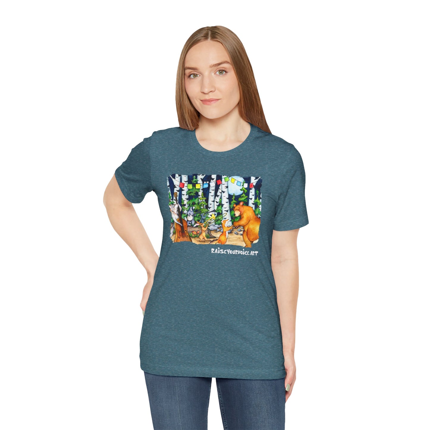 Celebrate Nature  Unisex Jersey Tee with Bear and Forest Design - Perfect for Outdoor Lovers