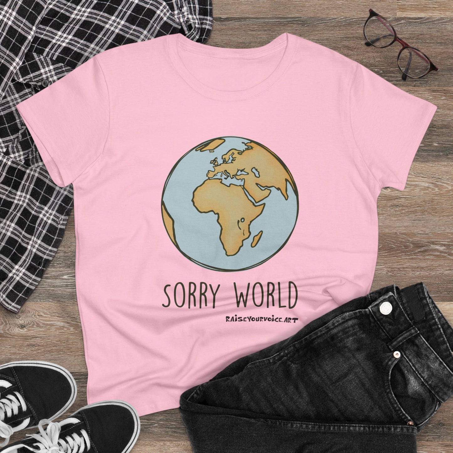 Earth-Inspired Sorry World Tee, Casual Cotton T-Shirt