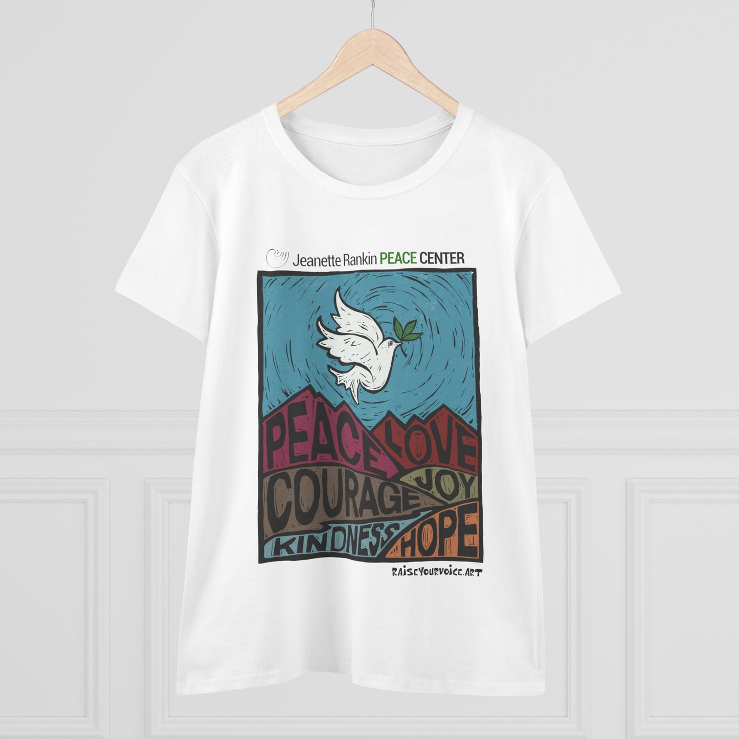 Jeanette Rankin Peace Center Women's Midweight Cotton Tee