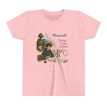 Coding For Kids Minecraft Design Create Explore  – Youth Short Sleeve Tee