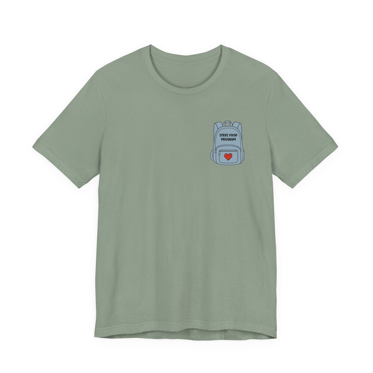 Stevi Food Program, backpack filled with love and food, image on the back, Unisex Jersey Short Sleeve Tee