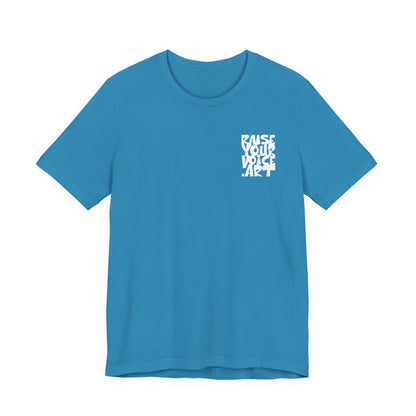 The Montana Plan, Real People, Who Do They Work For? image on the back, Unisex Jersey Short Sleeve Tee