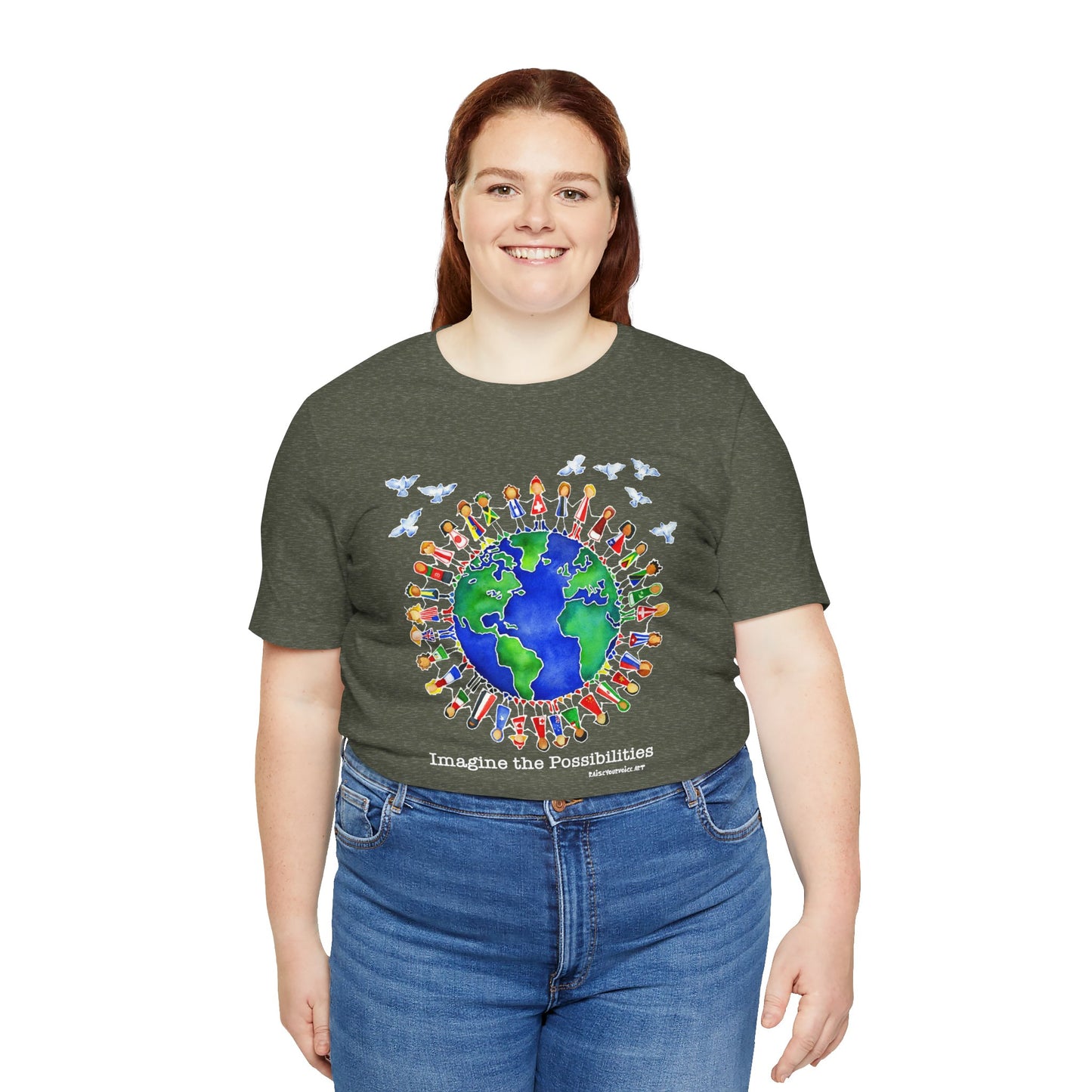 Imagine the Possibilities, Earth Unity Unisex Jersey Tee - Short Sleeve T-Shirt for Global Awareness