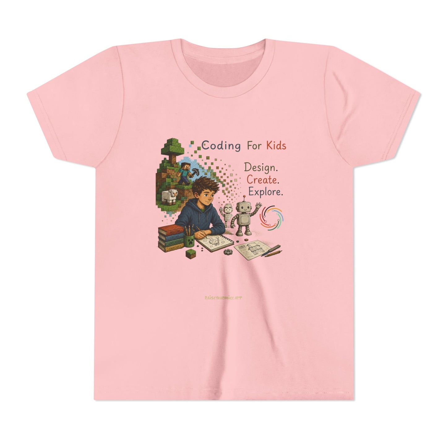 Coding For Kids Game Design Create Explore  – Youth Short Sleeve Tee