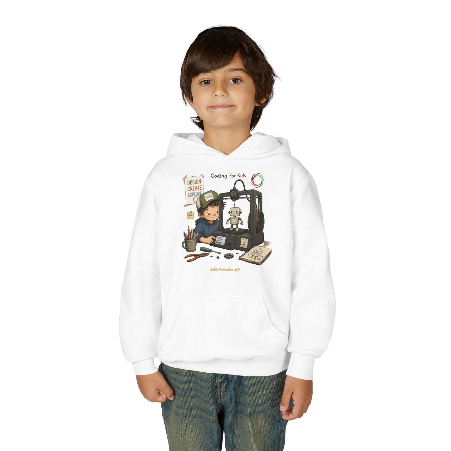 Coding for Kids 3D printing – Youth Heavy Blend Hooded Sweatshirt