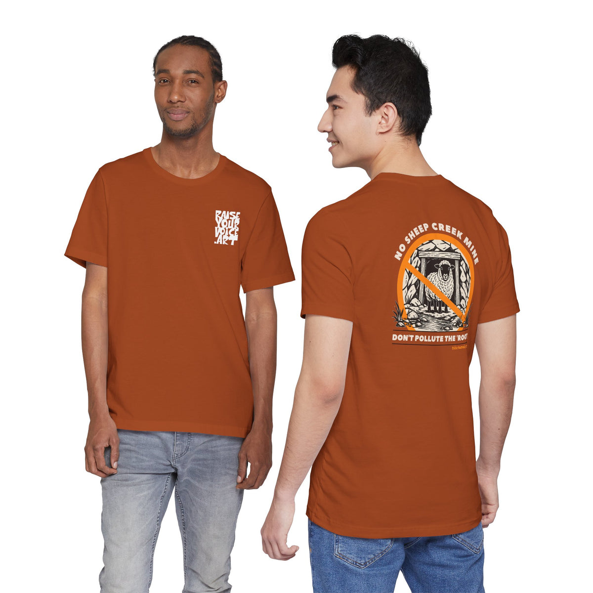No Sheep Creek Mine, Don’t Pollute the Root, image on the back, Unisex Jersey Short Sleeve Tee