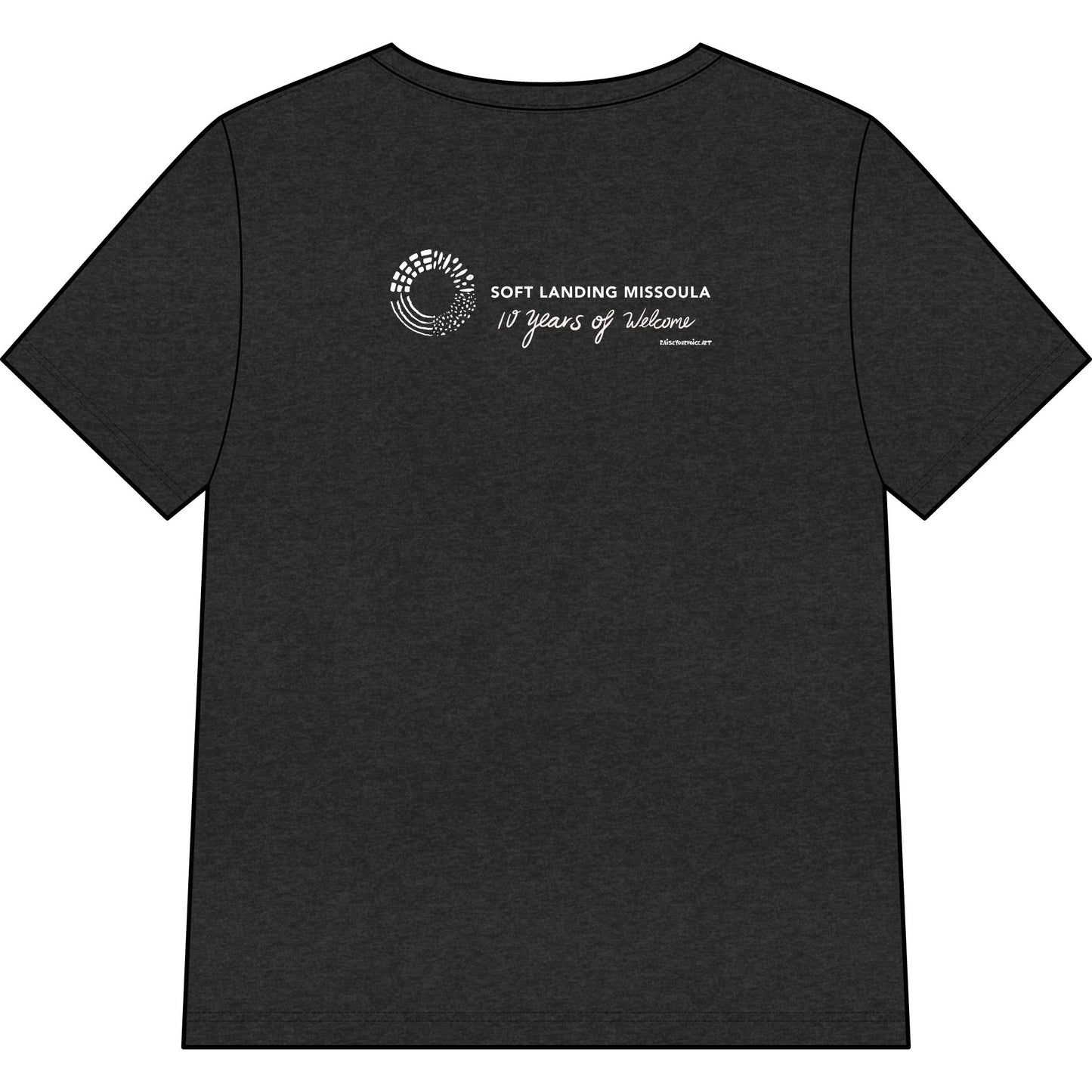 Soft Landing Missoula – 10 Years Welcome, women's v-neck tee.