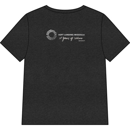 Soft Landing Missoula – 10 Years Welcome, women's v-neck tee.