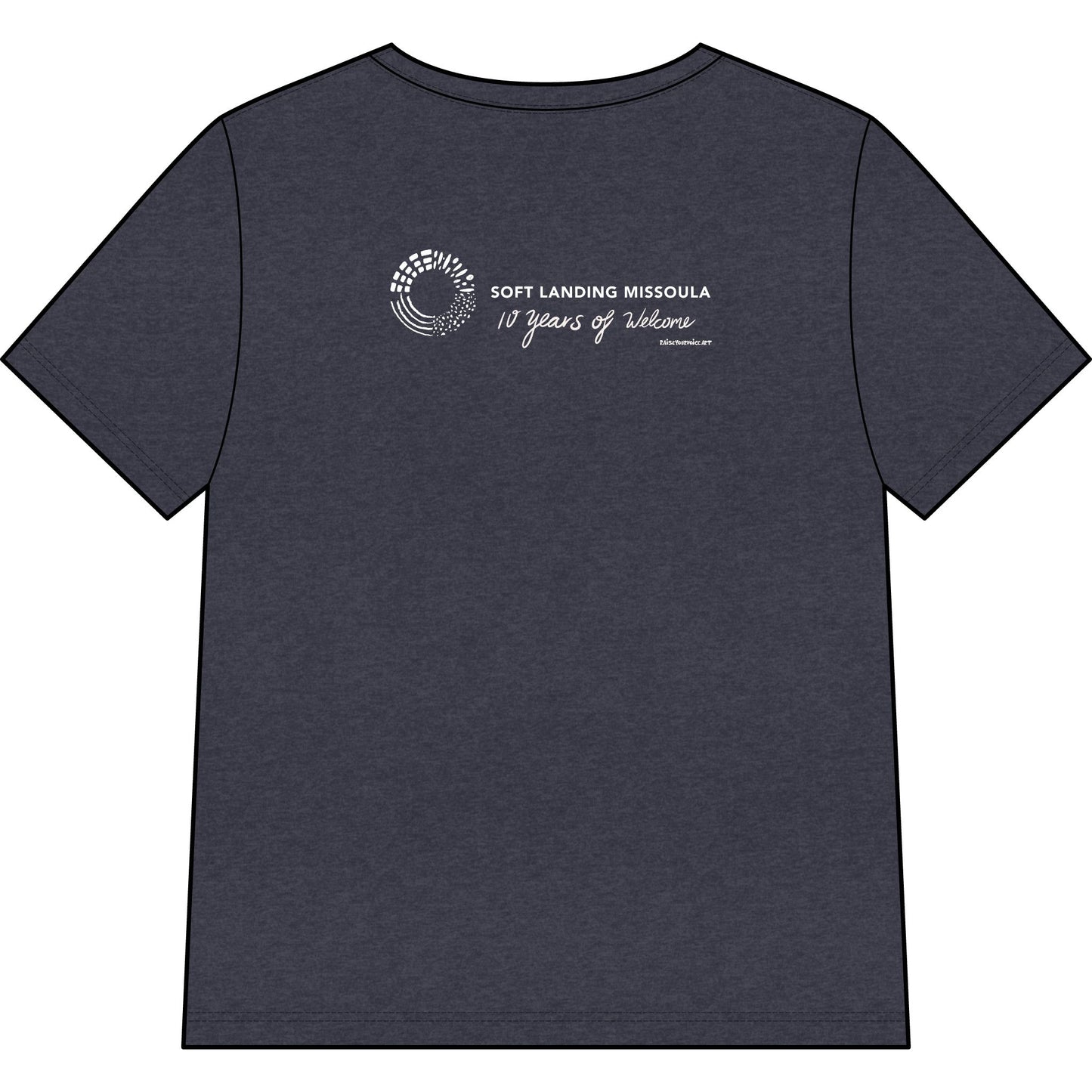 Soft Landing Missoula – 10 Years Welcome, women's v-neck tee.