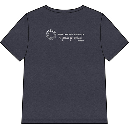 Soft Landing Missoula – 10 Years Welcome, women's v-neck tee.