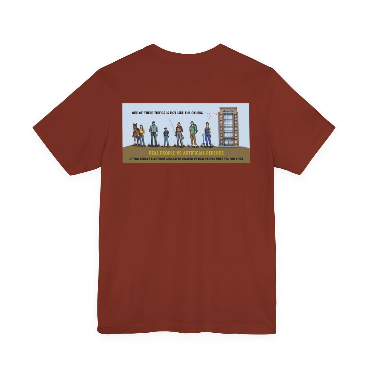 The Montana Plan, Real People, image on the back, Unisex Jersey Short Sleeve Tee